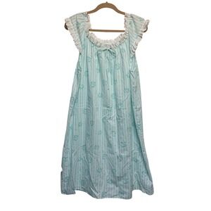 VTG Pretty Looks by Komar Nightgown Womens XL Blue Striped Floral Eyelet Lace